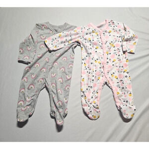 JY Cozy Baby Girl Footie Pajamas 0-3M Floral and Rainbows